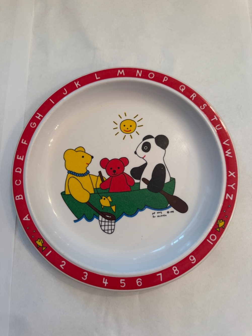 Selandia Designs Pat Wong Vintage 1985 ABC Bears at Play plate melamine child